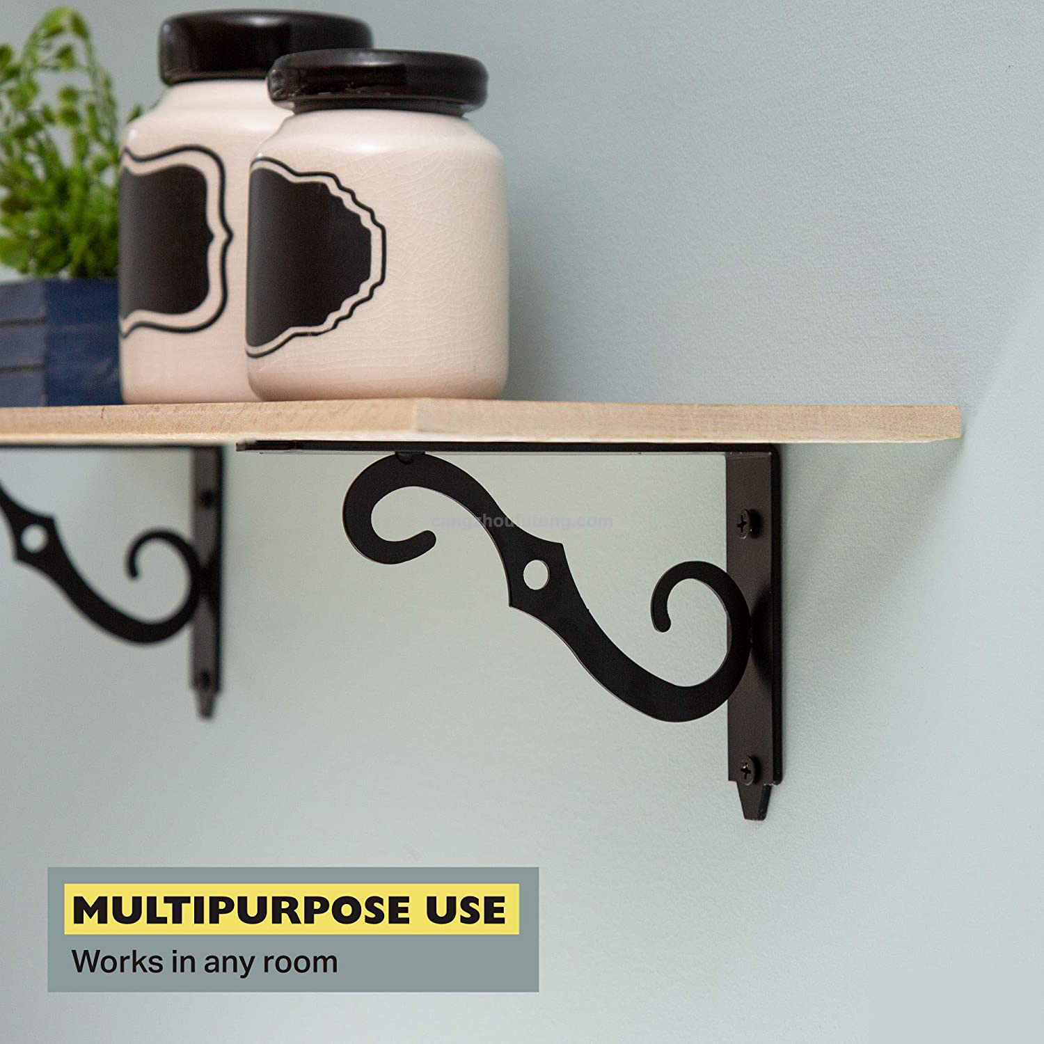 Heavy Duty Decorative Black Steel Corner Shelf Brackets
