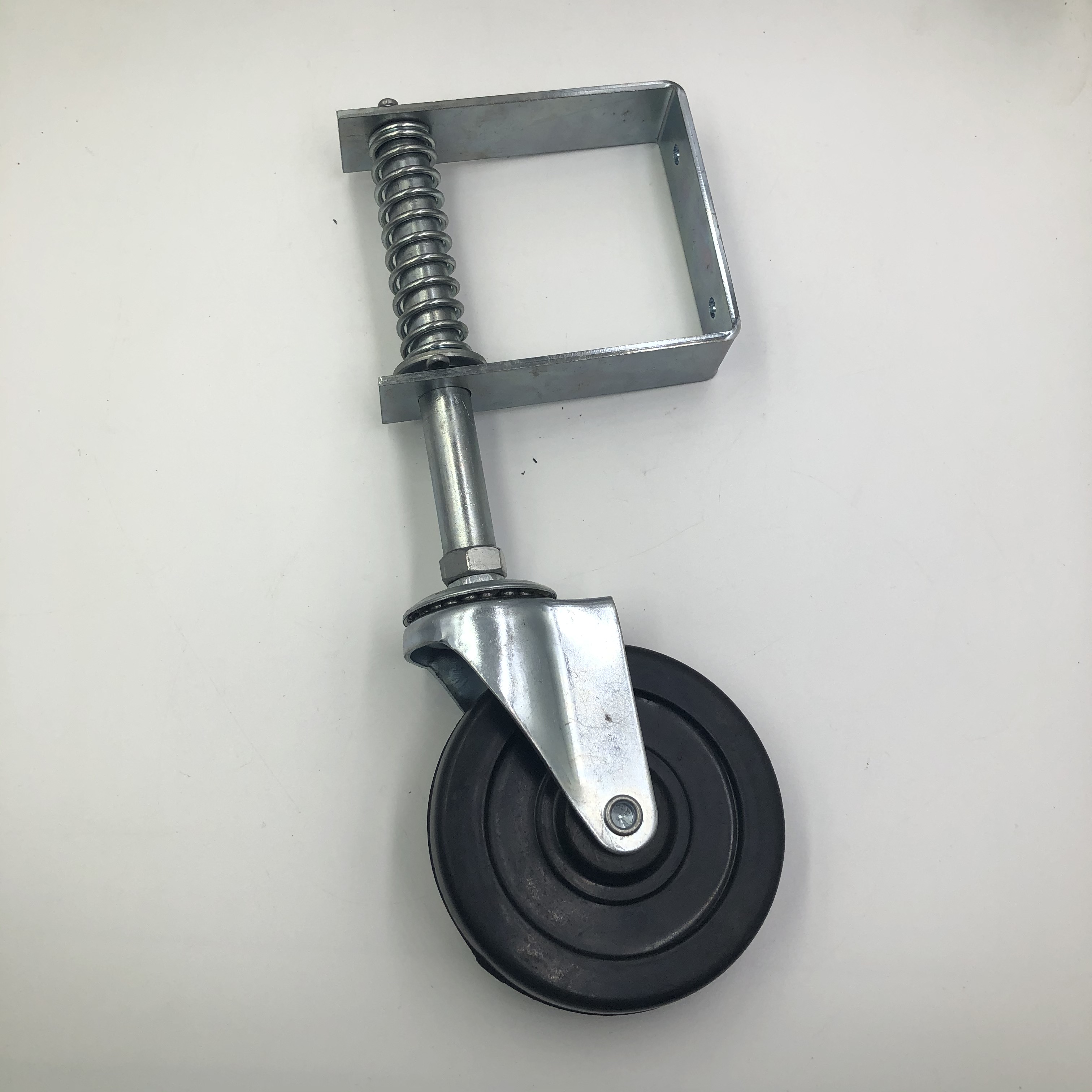 Rubber Spring-Loaded Gate Caster with Universal Mount 6 Inch Wheel