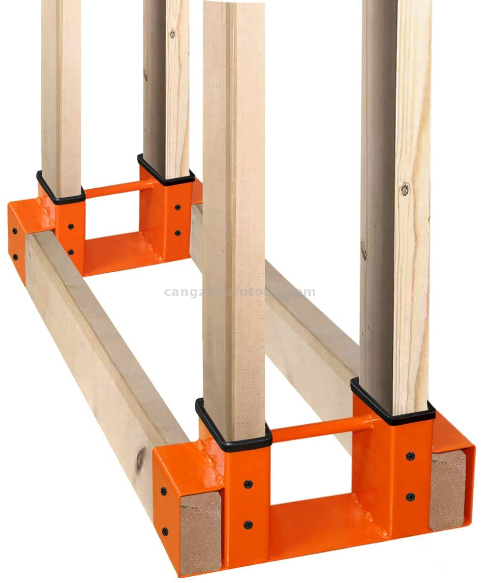 Firewood Log Storage Rack Bracket Kit with Screws, Fireplace Wood Storage Holder. Powder Coated Heavy Duty Steel And Adjustable To Any Length for Fitting Indoor/Outdoor, Orange