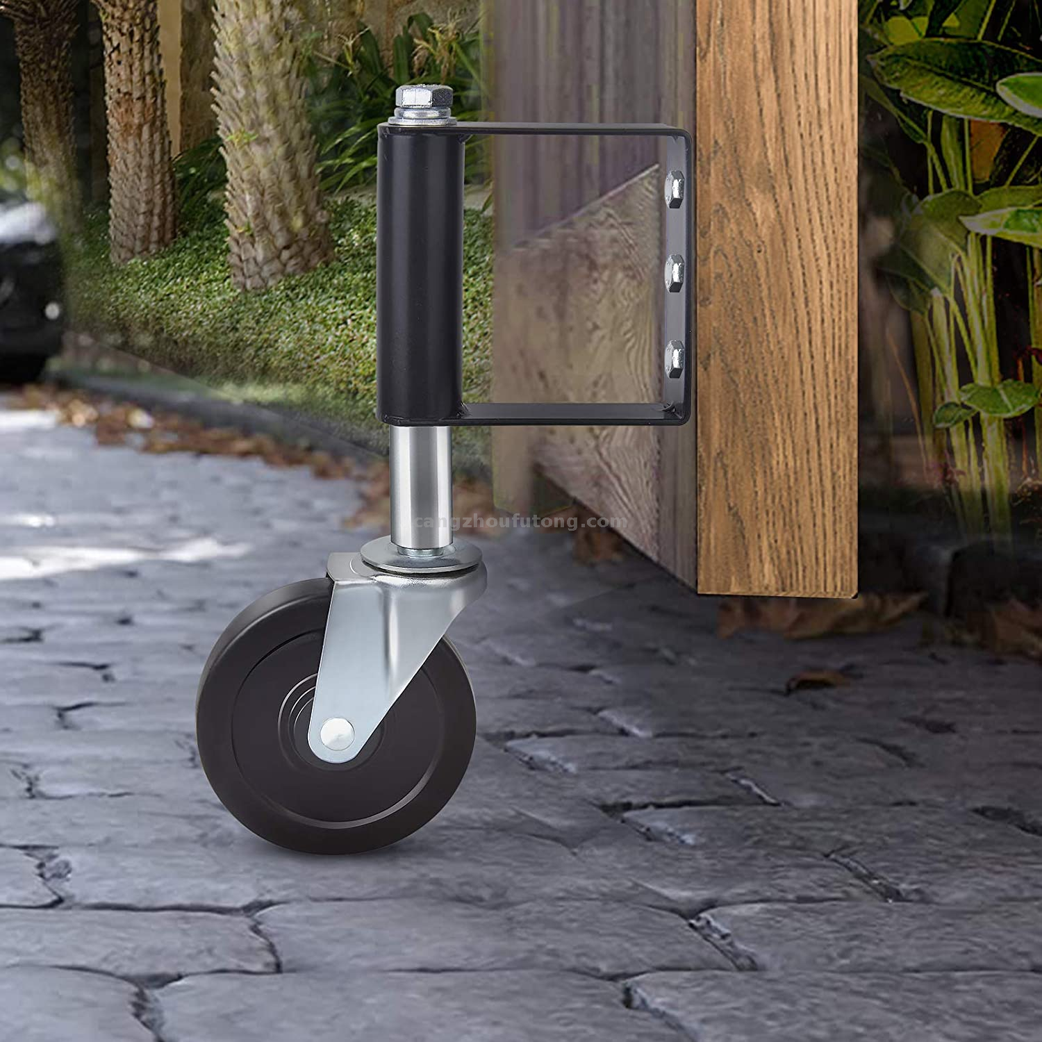 Spring Loaded Gate Casters with Universal Mount 4 Inch Hard Rubber Gate Wheel